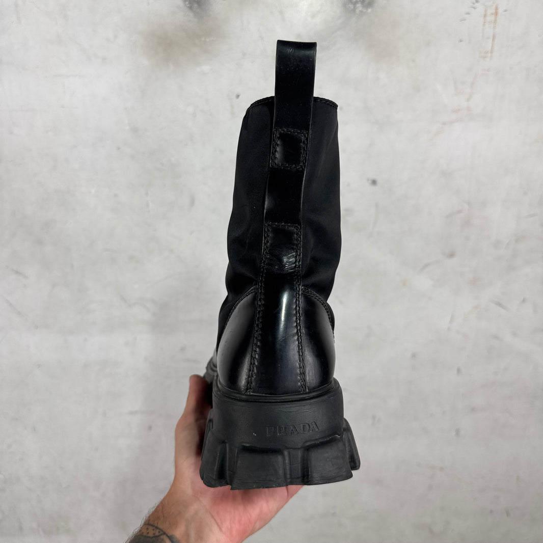 Prada Leather Nylon Monolith Boots