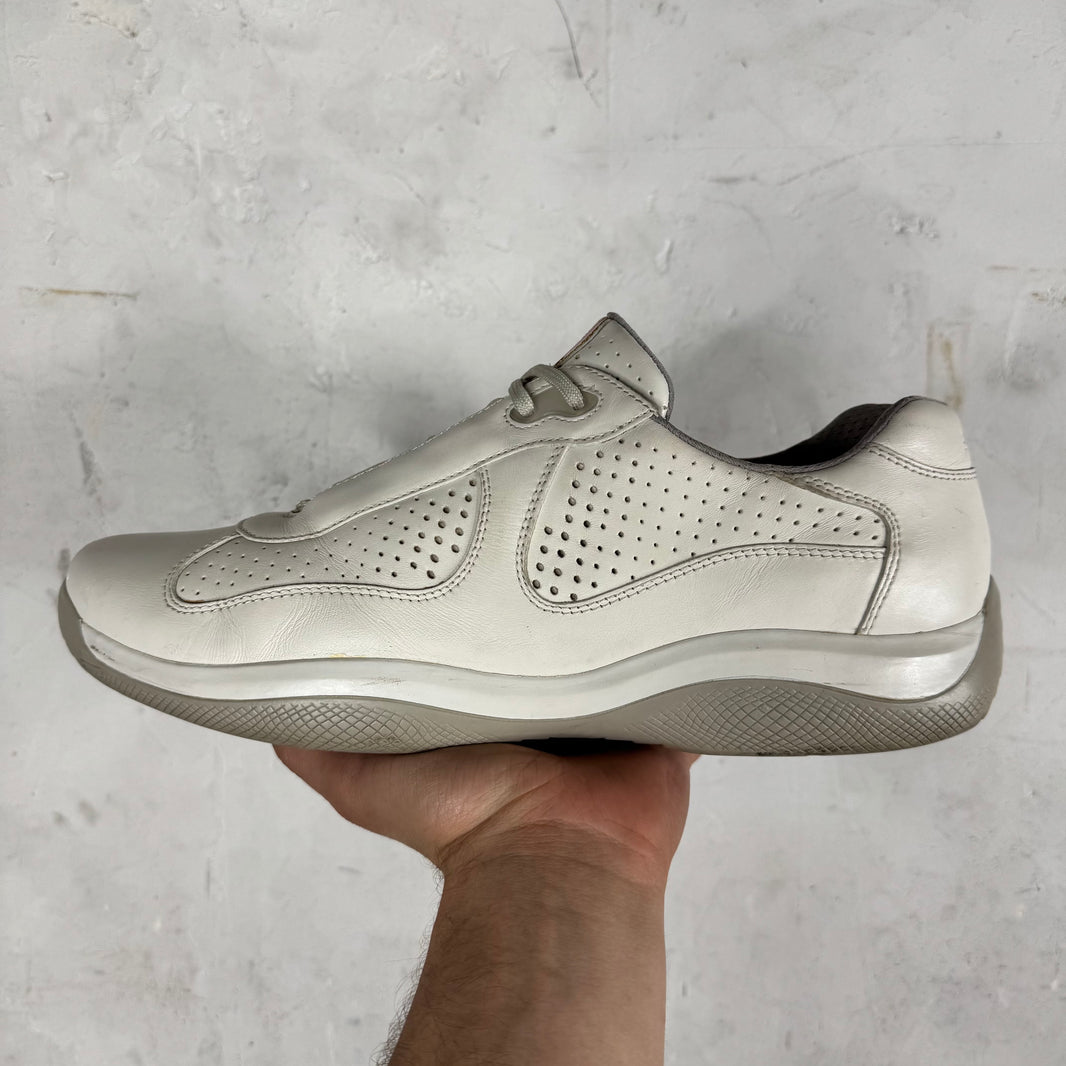 Prada White Perforated Leather Americas Cup