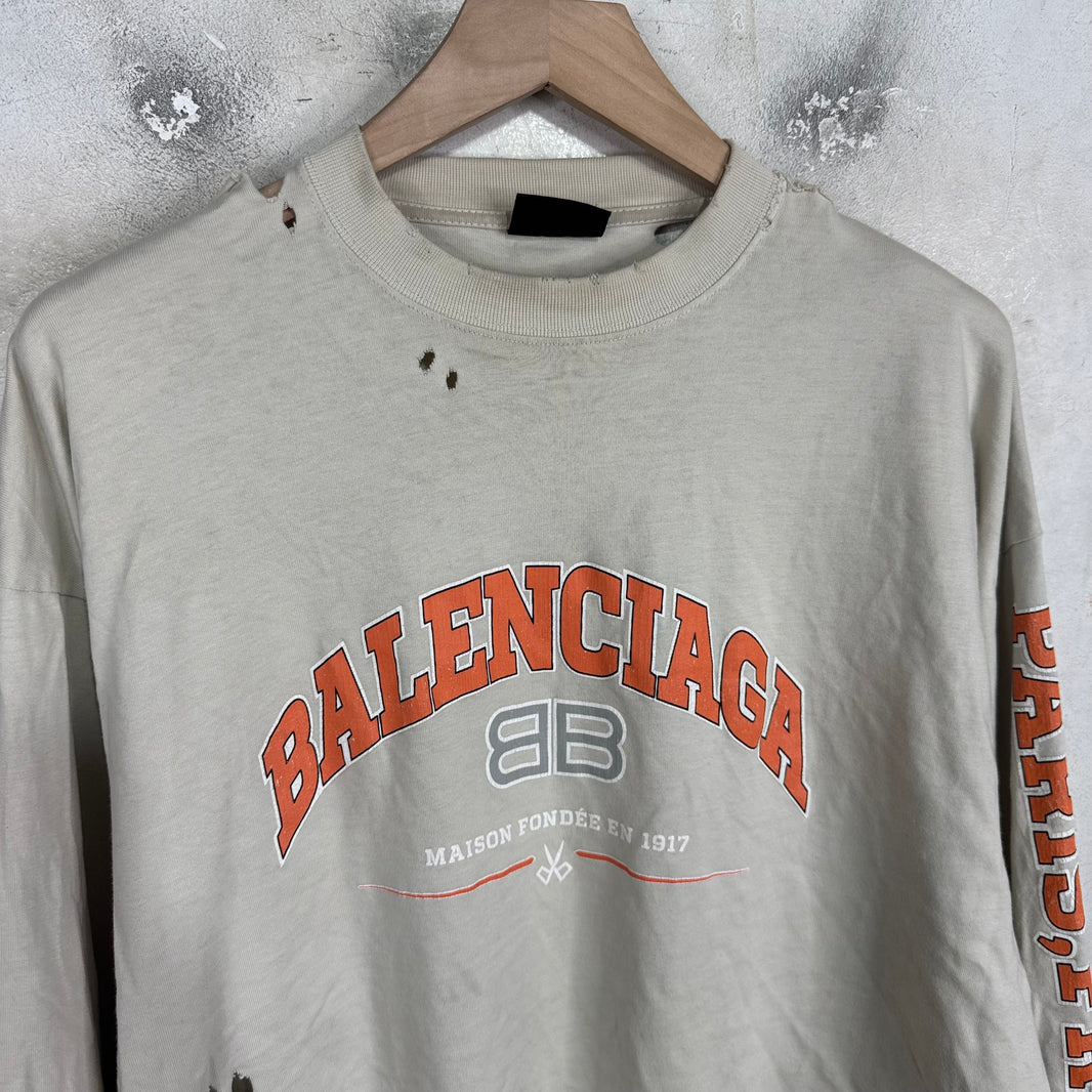 Balenciaga Beige Maison Distressed LS T-Shirt