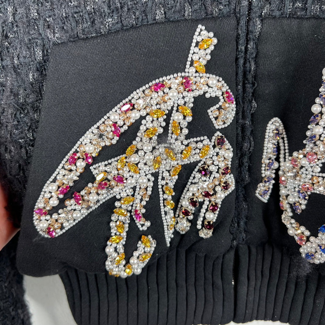 Chanel 22A Tweed Embellished Zip Up Jacket
