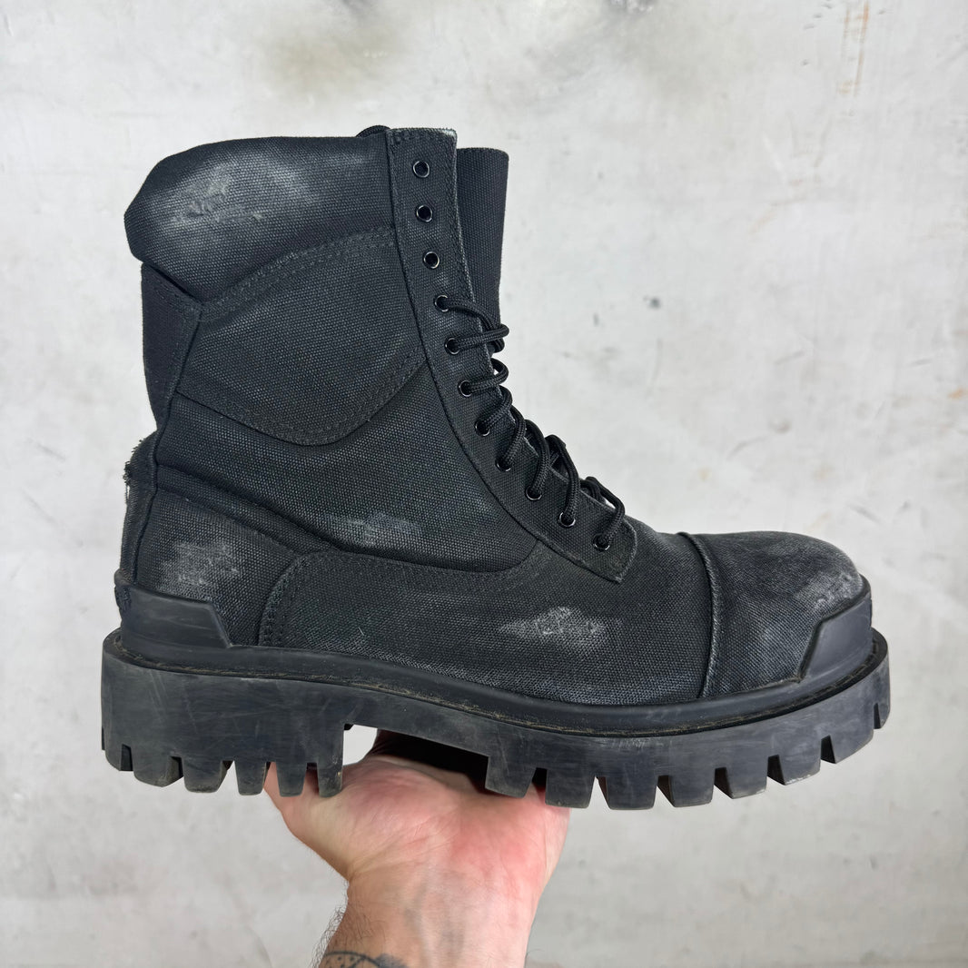 Balenciaga Black Canvas Strike Boots