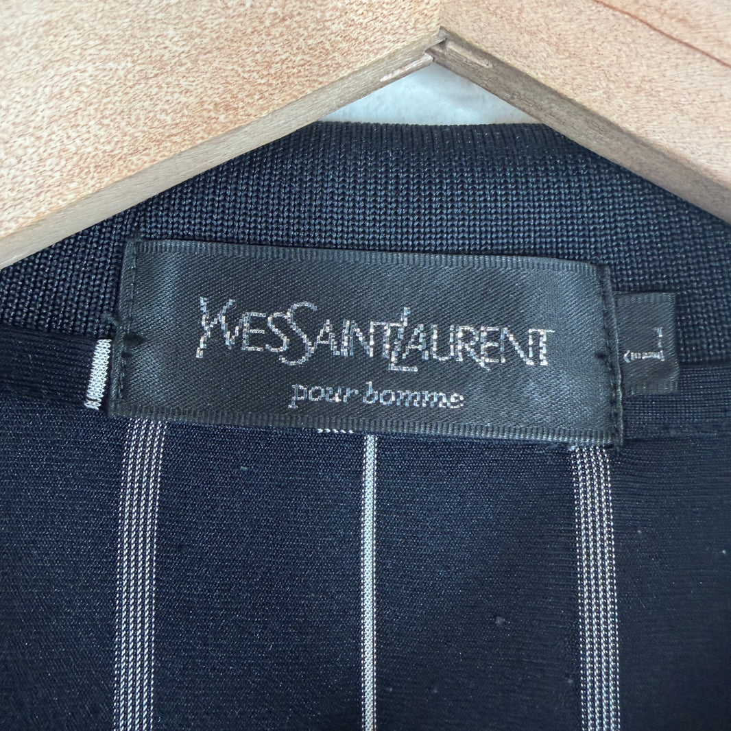 YSL Vintage Navy Silk Metal Button Polo T-Shirt