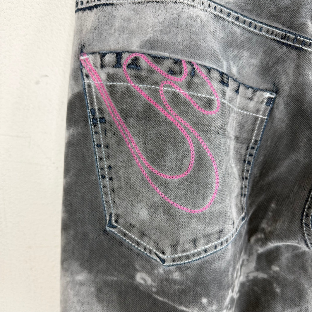 PDFCHANNEL Grey Felt Coated Baggy Jeans