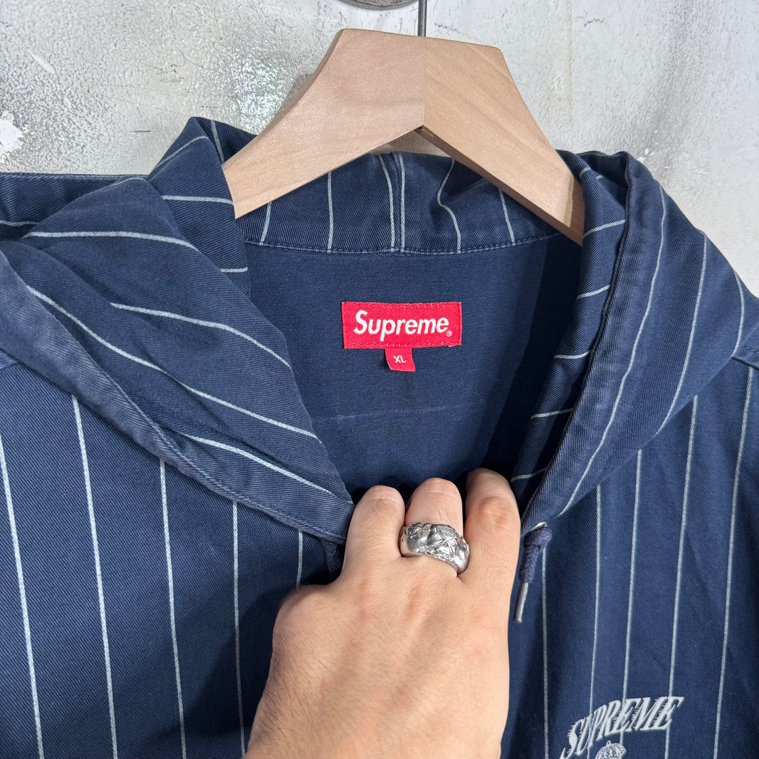 Supreme Navy Kings Logo Pinstripe Coat