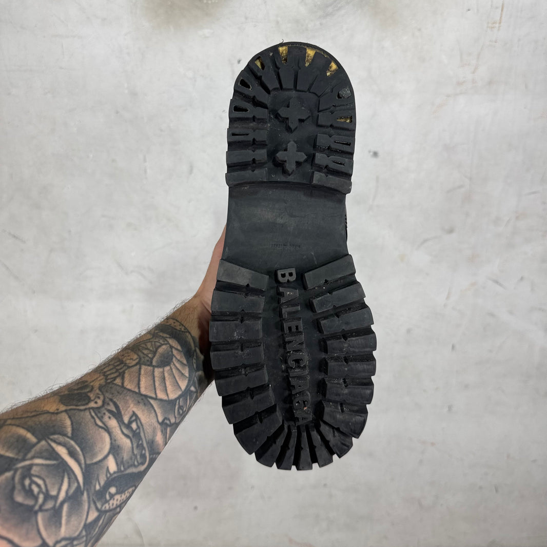 Balenciaga Smoked Tumbled Leather Strike Boots
