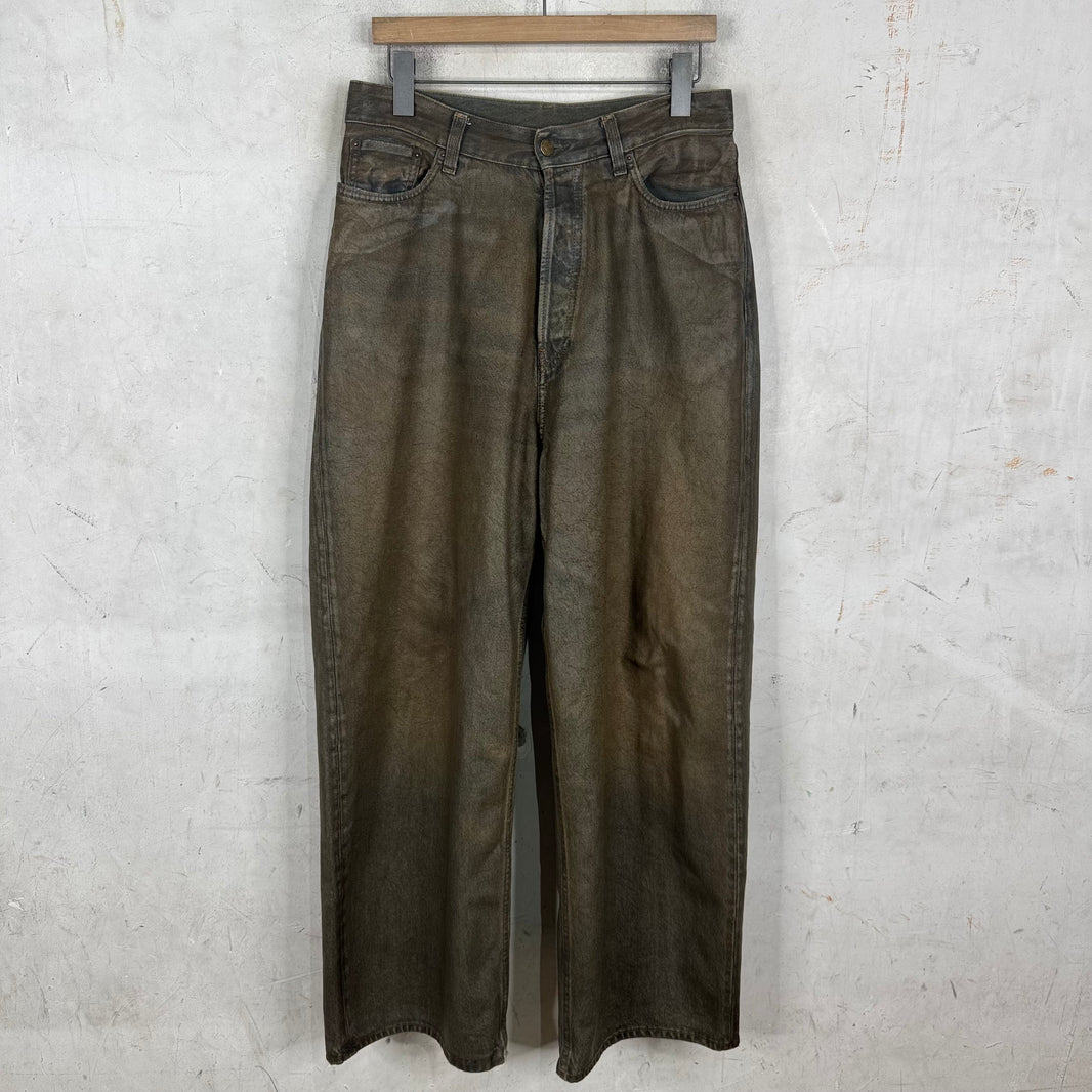 Acne Studios Olive Waxed Wide Leg Jeans