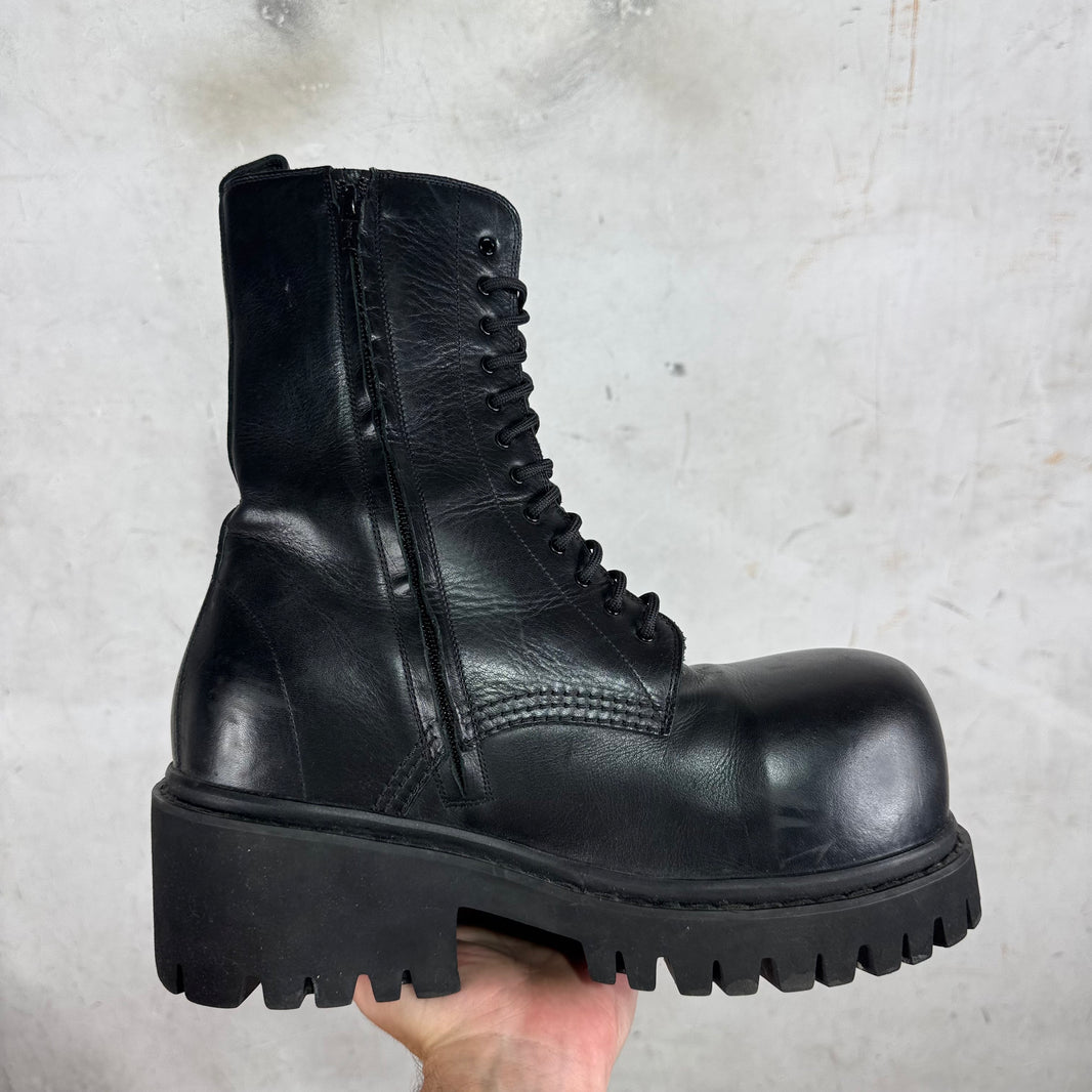 Balenciaga Black Leather Stomper Boots
