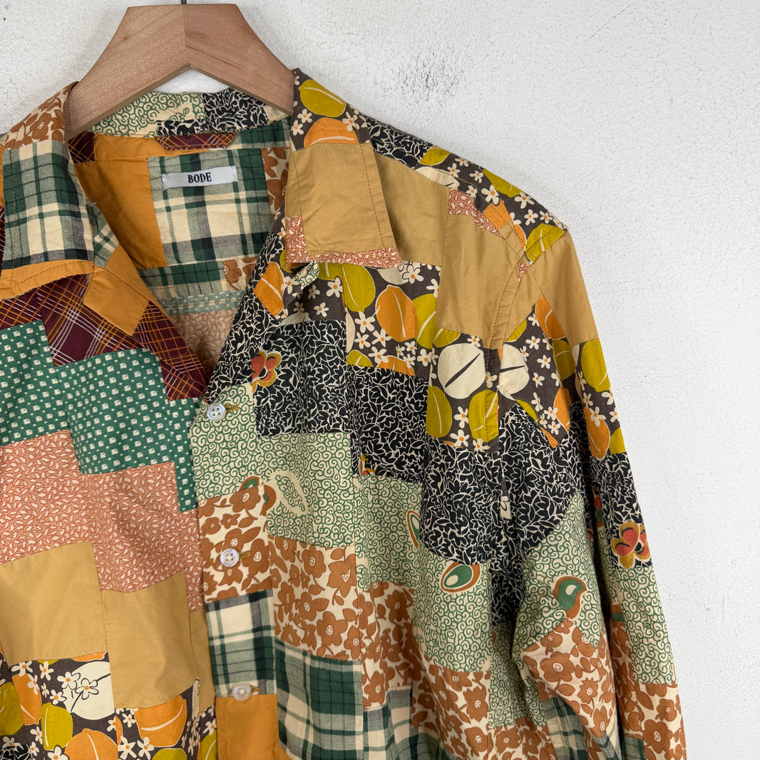 Bode Diagonal Square Patchwork Button Up LS Shirt
