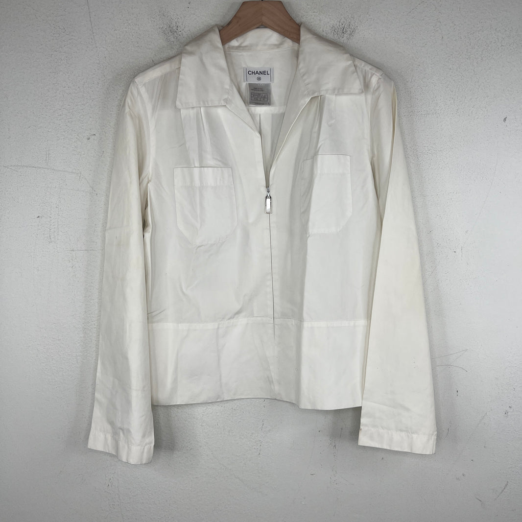 Chanel White Zip Up Thin Jacket