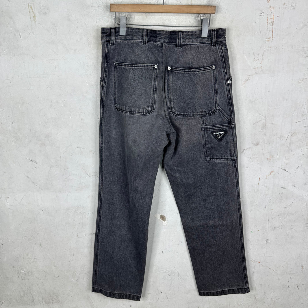 Prada Washed Charcoal Plaqued Carpenter Jeans