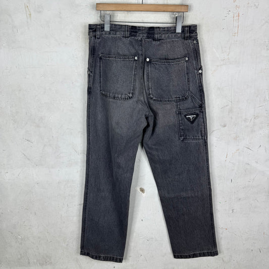 Prada Washed Charcoal Plaqued Carpenter Jeans