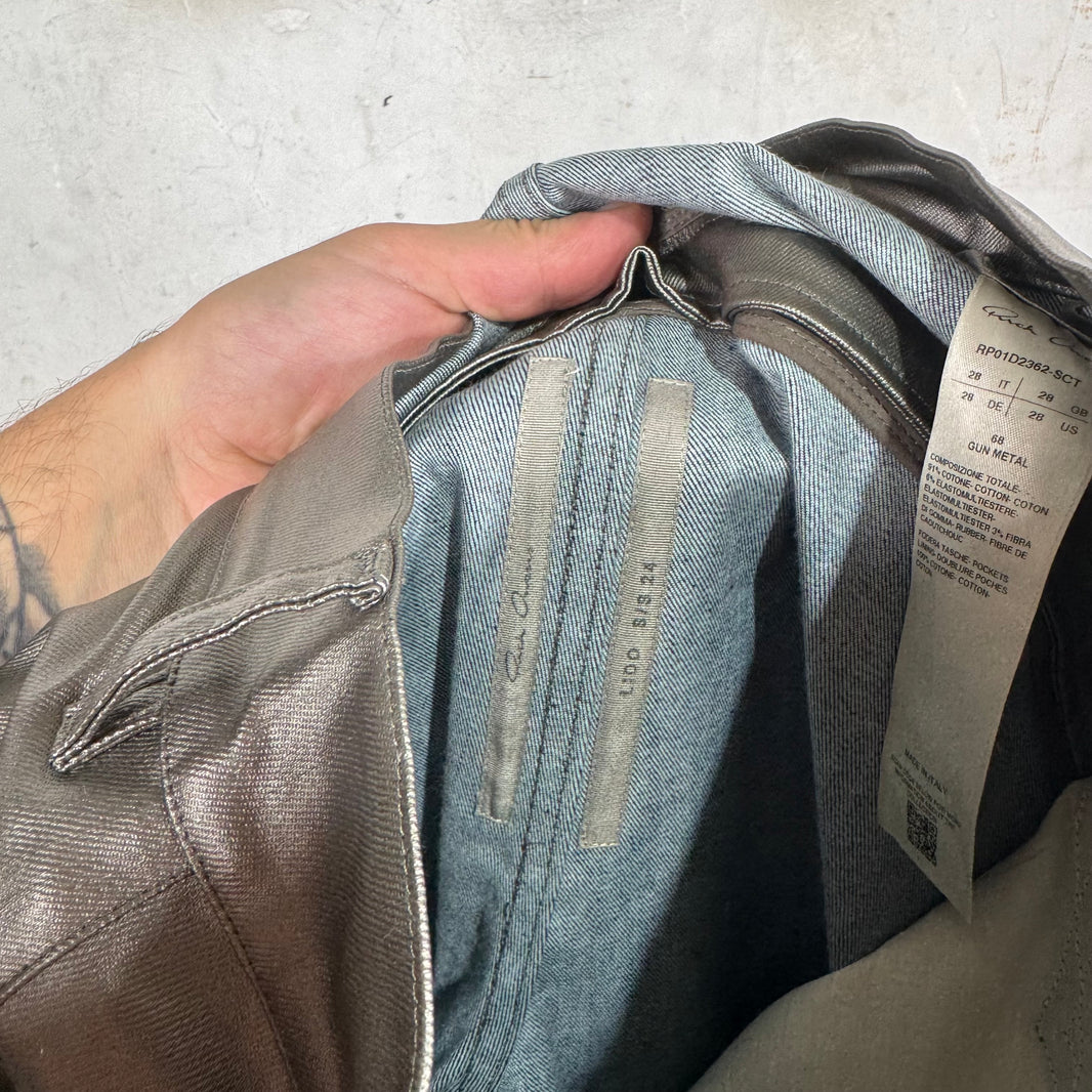 Rick Owens Lido Silver Coated Banana Bolan Jeans
