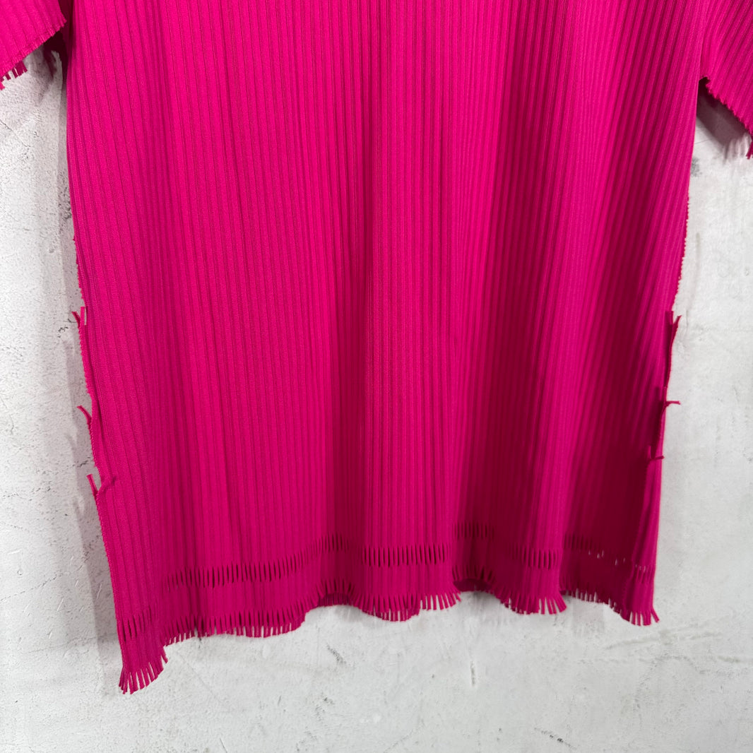 Issey Miyake Pleates Please Pink Fringed T-Shirt