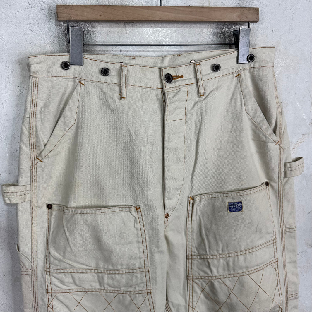 Kapital Beige Contrast Stitched Carpenter Pants