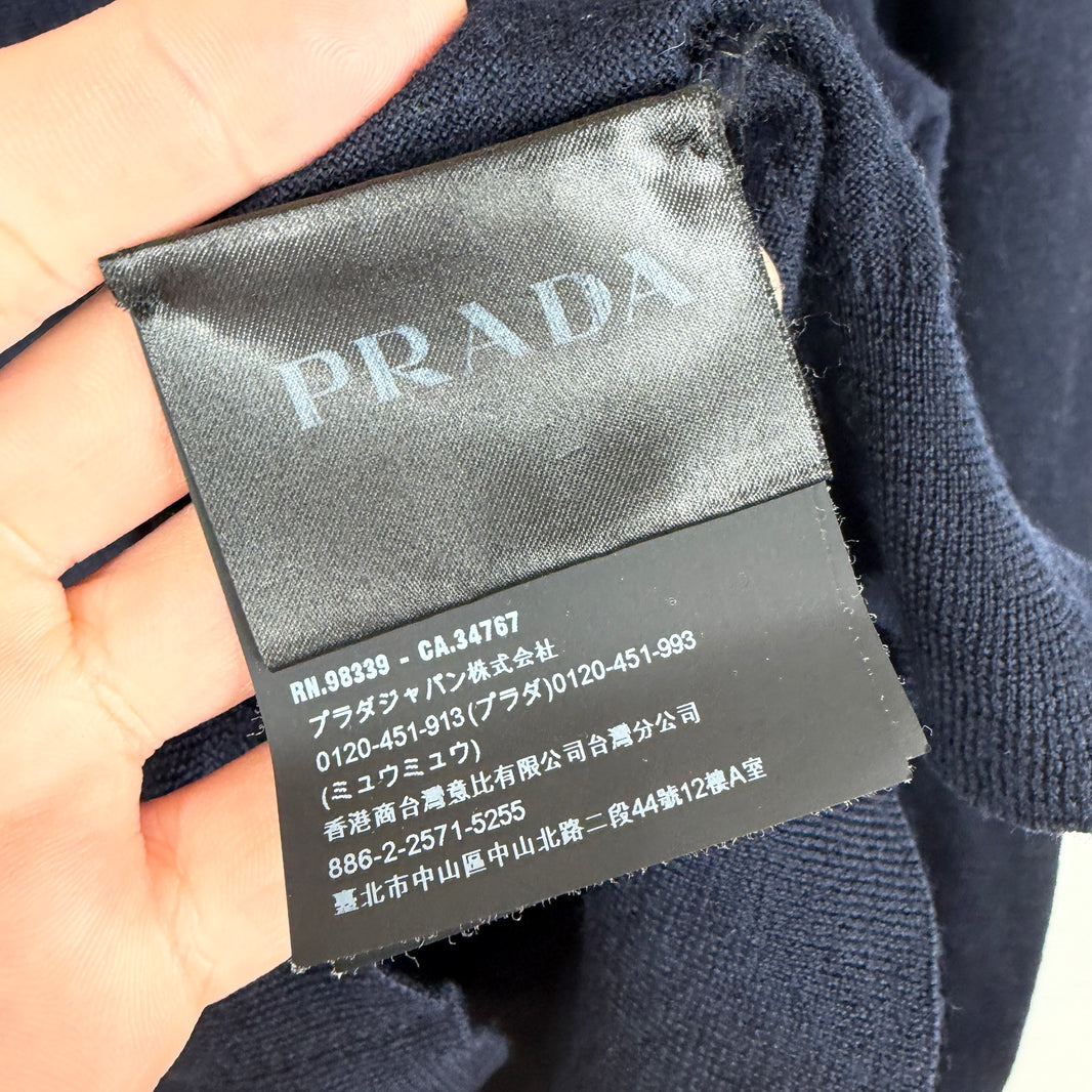 Prada Navy Knit LS Polo T-Shirt