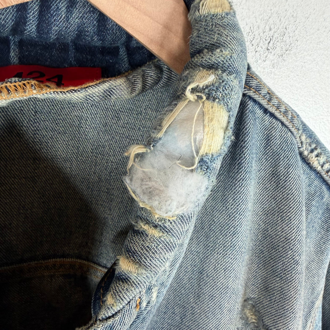 424 Distressed Puffer Collar Trucker Jacket