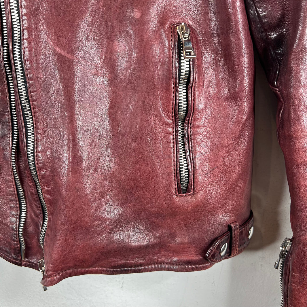 Balmain Lambskin Burgundy Perfecto Jacket