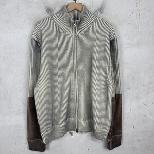 MM6 Two Tone Ribbed Knit Zip Cardigan