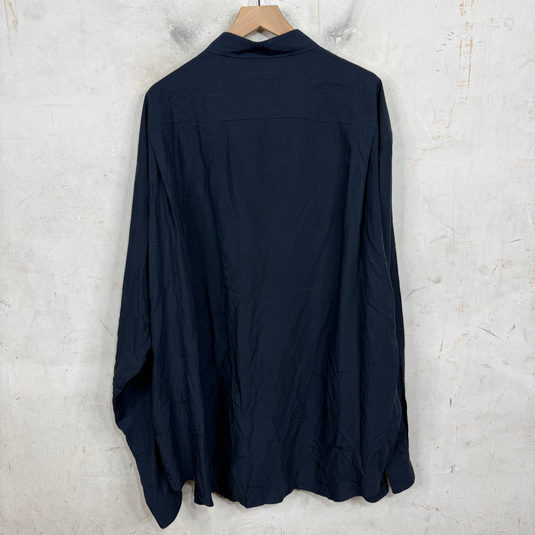 Balenciaga Navy All Over Logo Button-Up Shirt