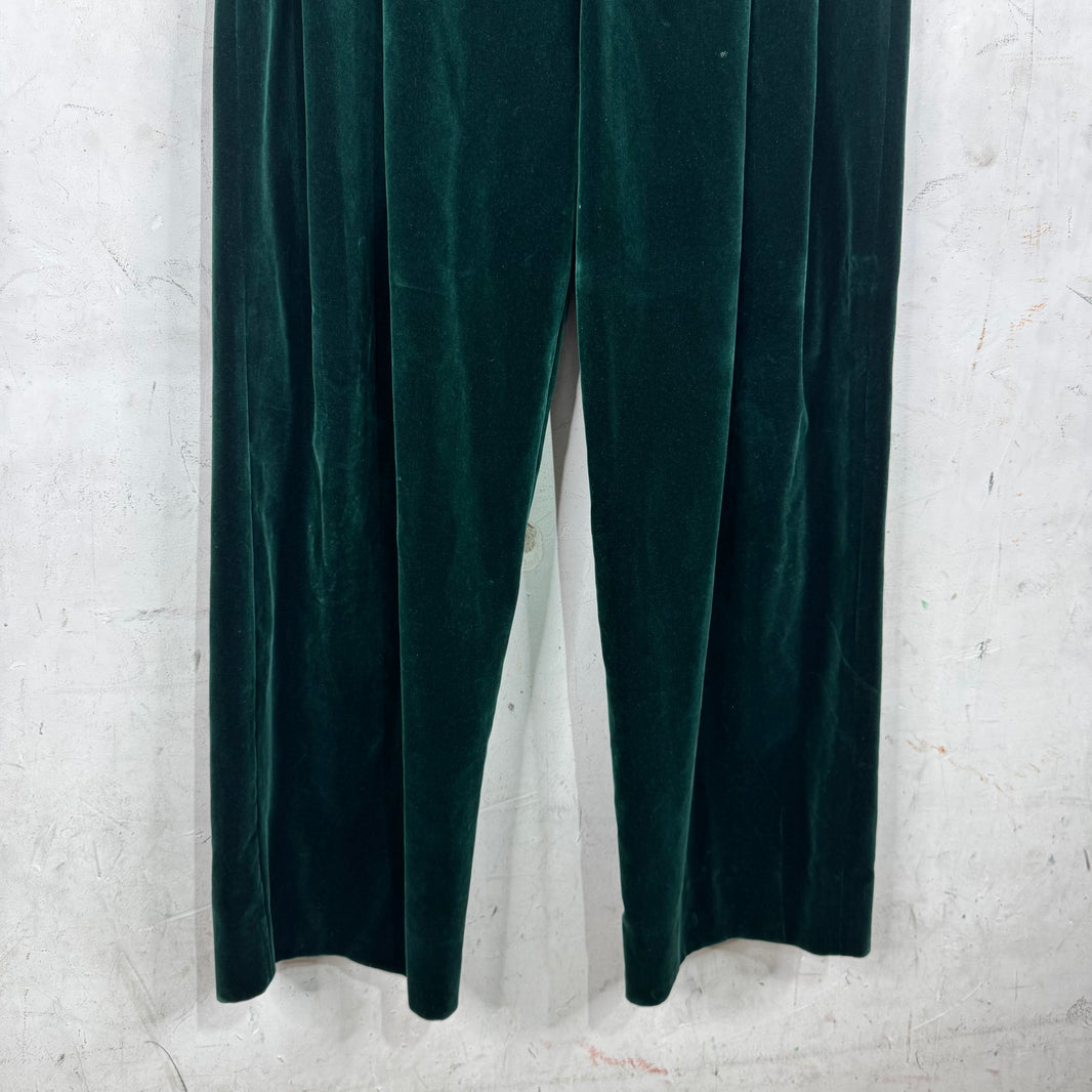 Louis Vuitton Green Velvet Pleated Baggy Trousers