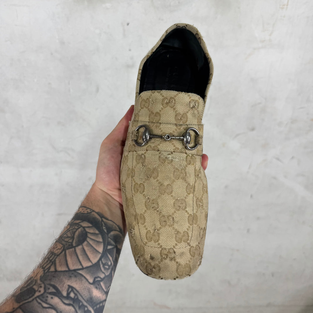 Gucci Monogram Distressed Raggazo Mules