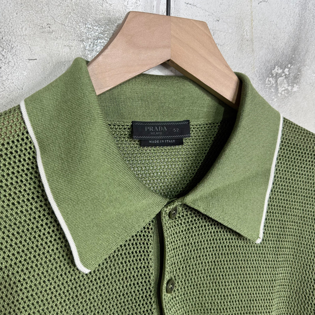 Prada Green Knitted Mesh Polo