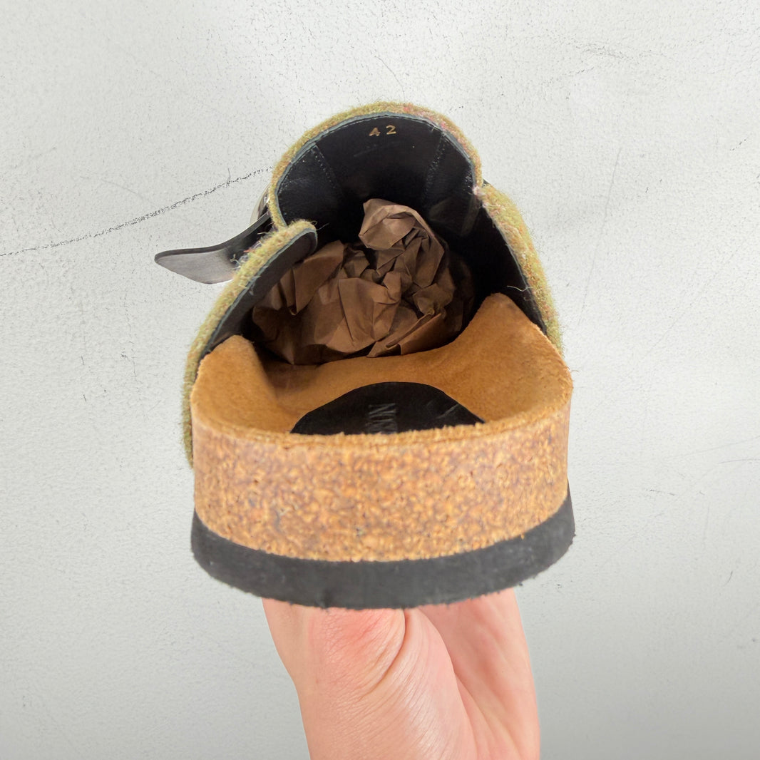 JW Anderson Green Wool Strap Mules