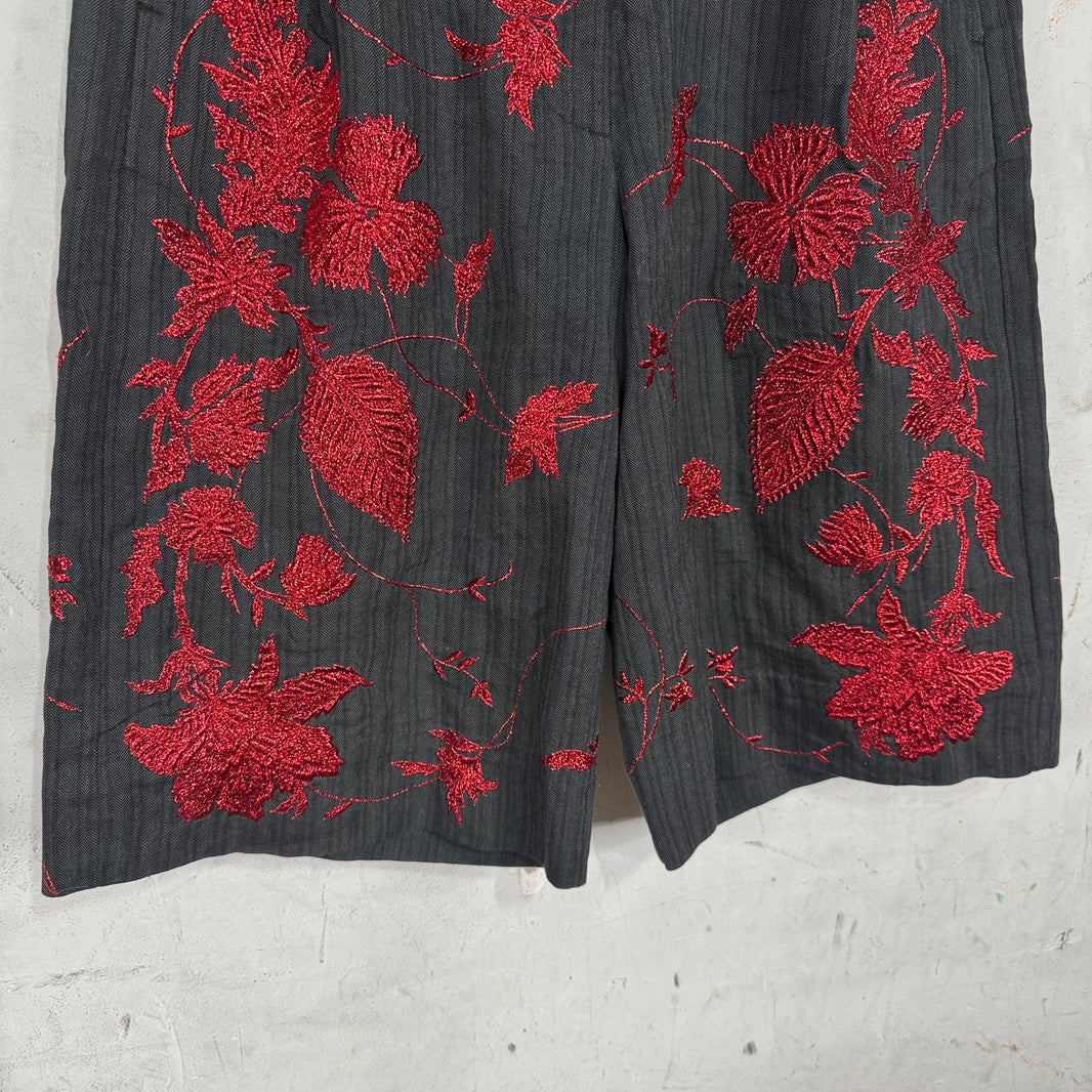 Dries Van Noten Metallic Floral Pleated Loose Shorts