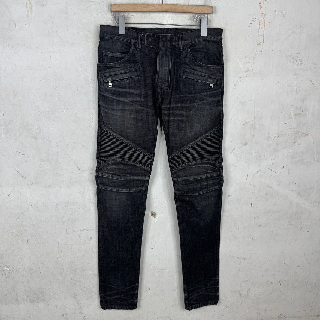 Balmain Charcoal Wash Biker Jeans
