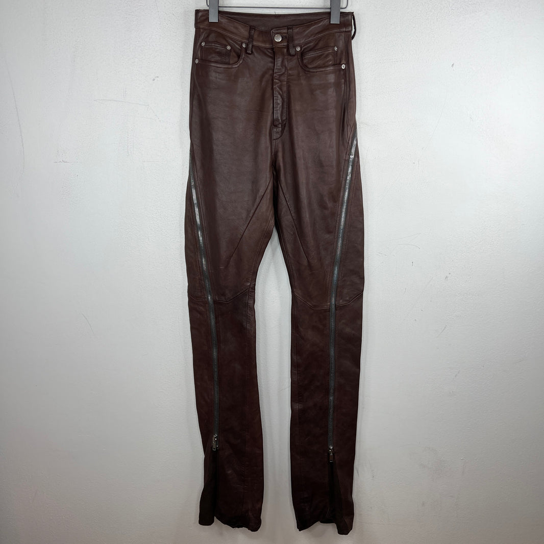 Rick Owens Brown Leather Banana Bolan Pants