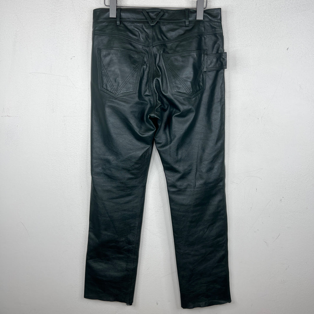 Bottega Veneta Green Leather Denim-Lined Pants
