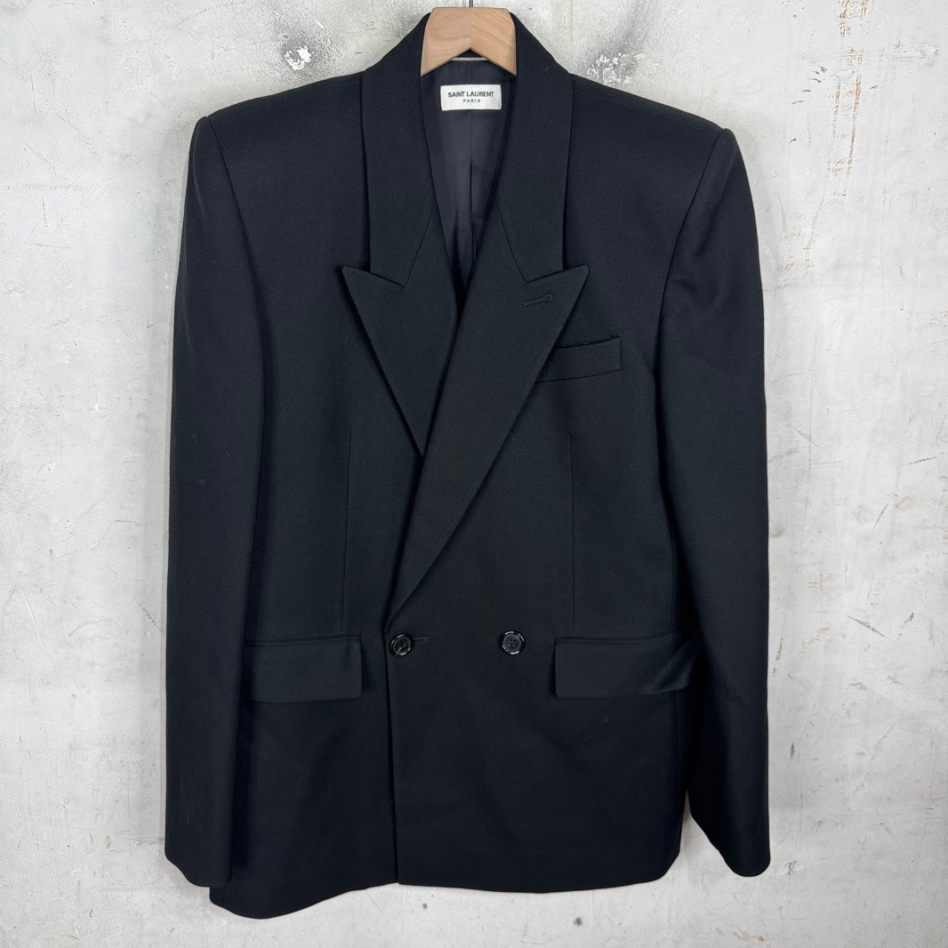 Saint Laurent Black Padded Shoulder Long Blazer