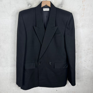 Saint Laurent Black Padded Shoulder Long Blazer