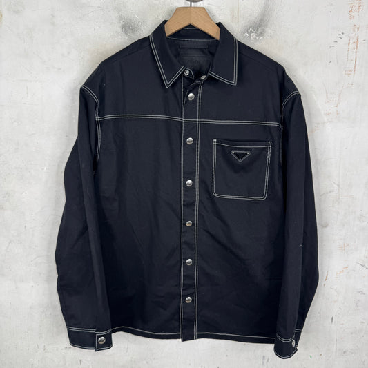 Prada Contrast Stitch Plaqued Snap Shirt
