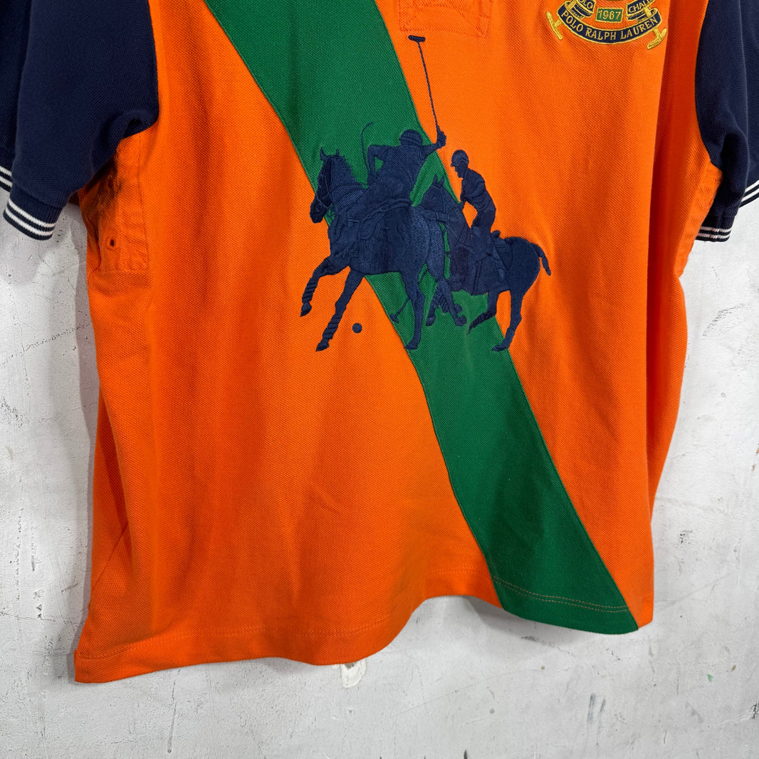 Ralph Lauren Orange/Green Horse Patched #3 Polo