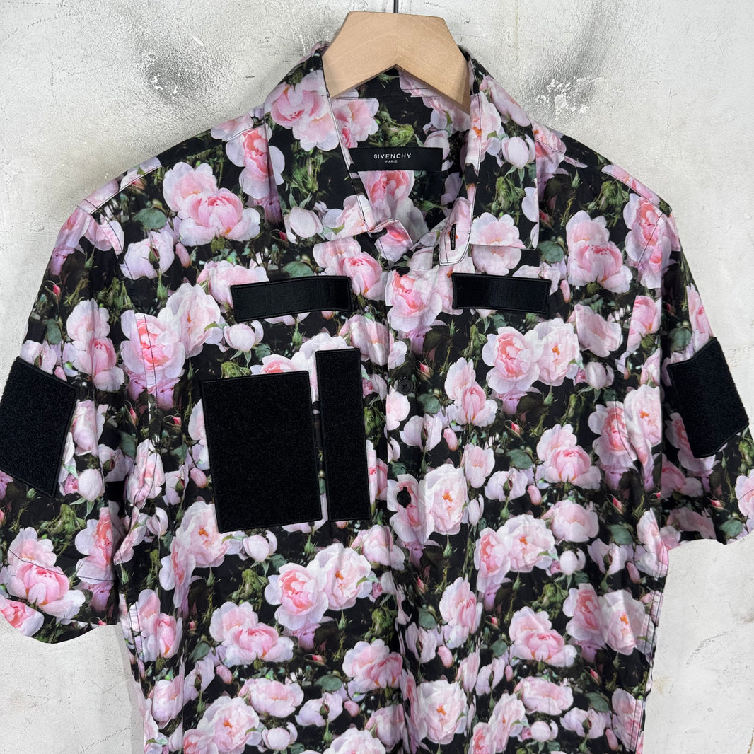 Givenchy Floral Print SS Military Patch Shirt