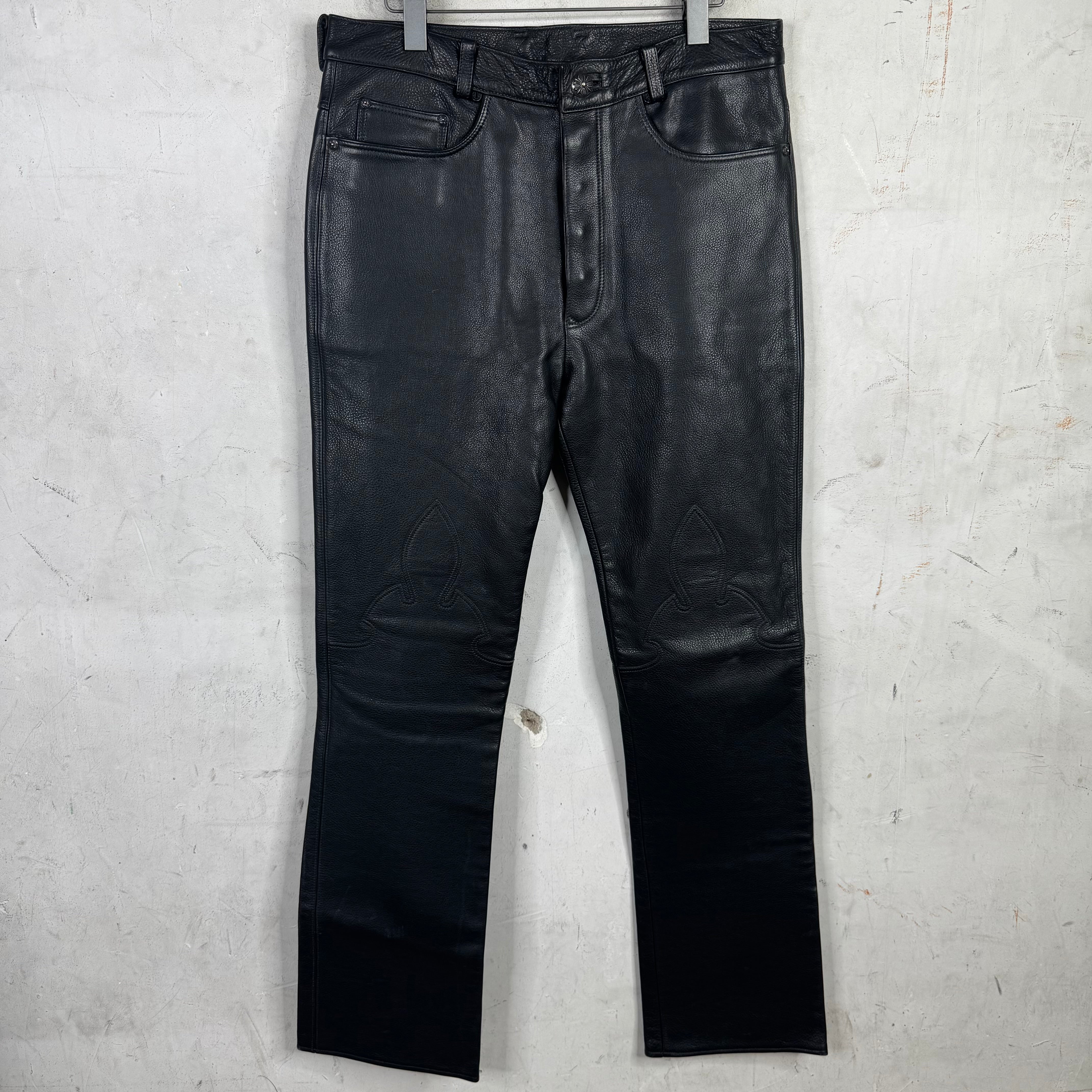 Chrome Hearts Black Leather Fleur Knee Pants – www.Lukes.store