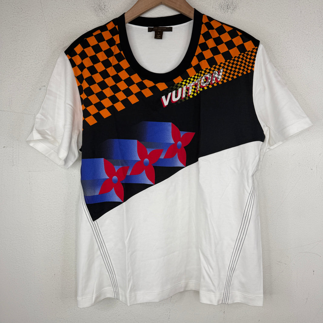 Louis Vuitton Orange Checkered  Logo T-Shirt