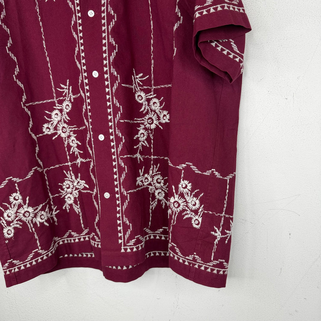 Bode Red Embroidered Flower S/S Shirt