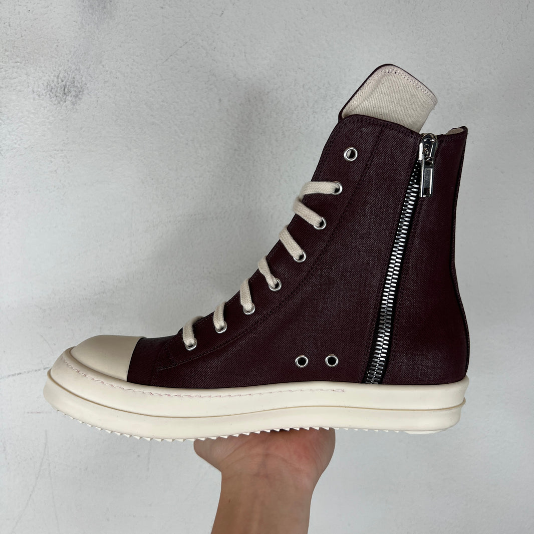 DRKSHDW Burgundy Waxed Ramone High Sneakers