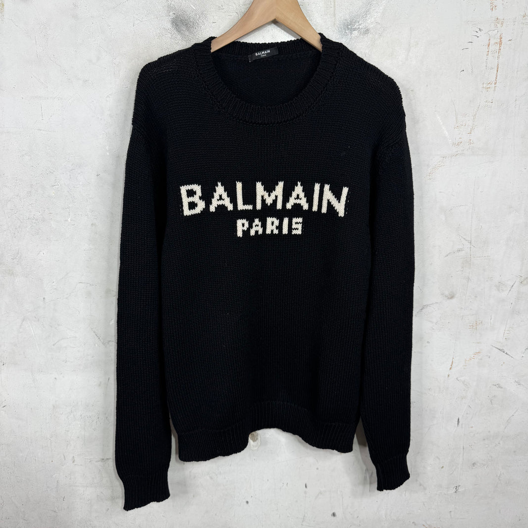 Balmain Logo Knit Sweater Black