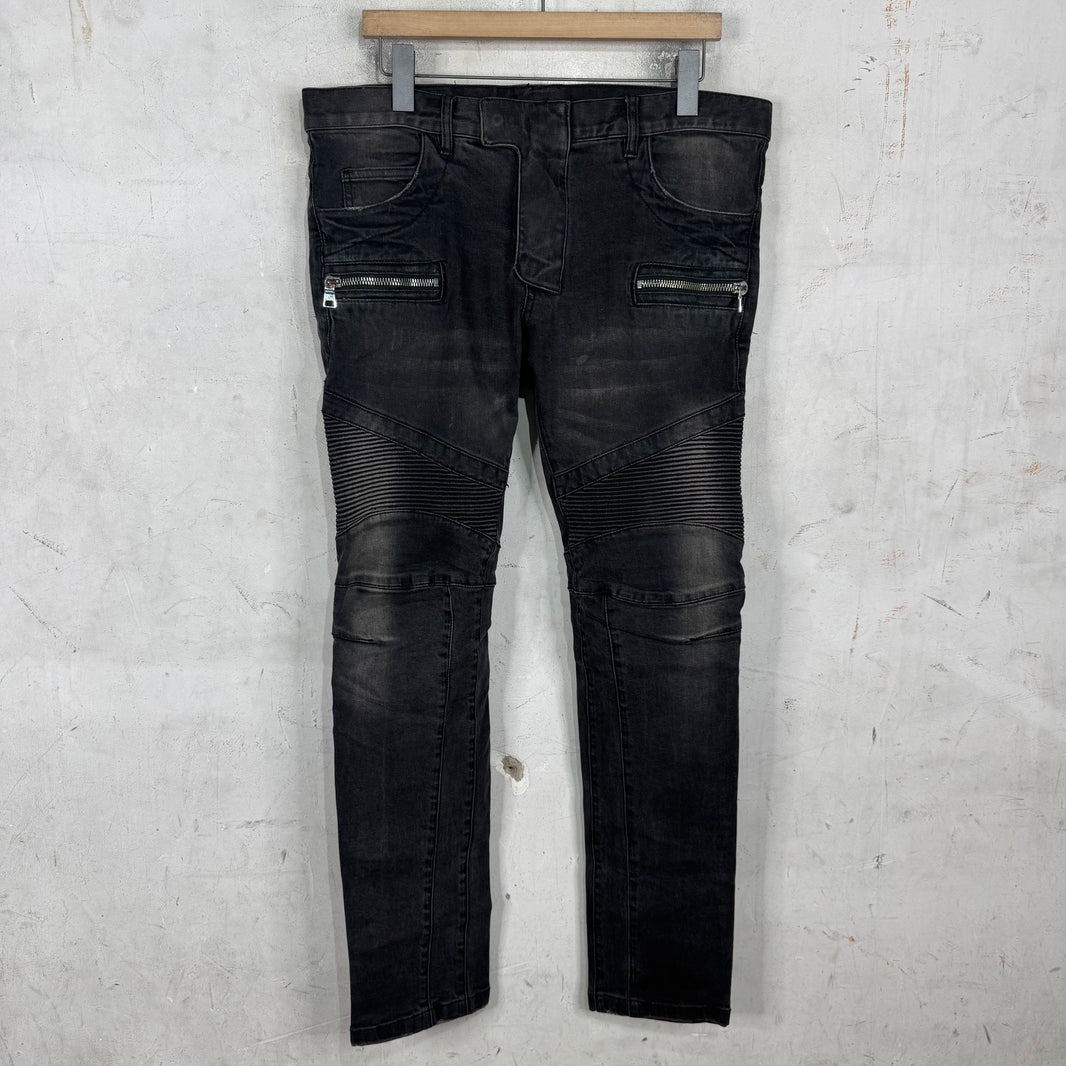 Balmain Faded Wash Biker Jeans