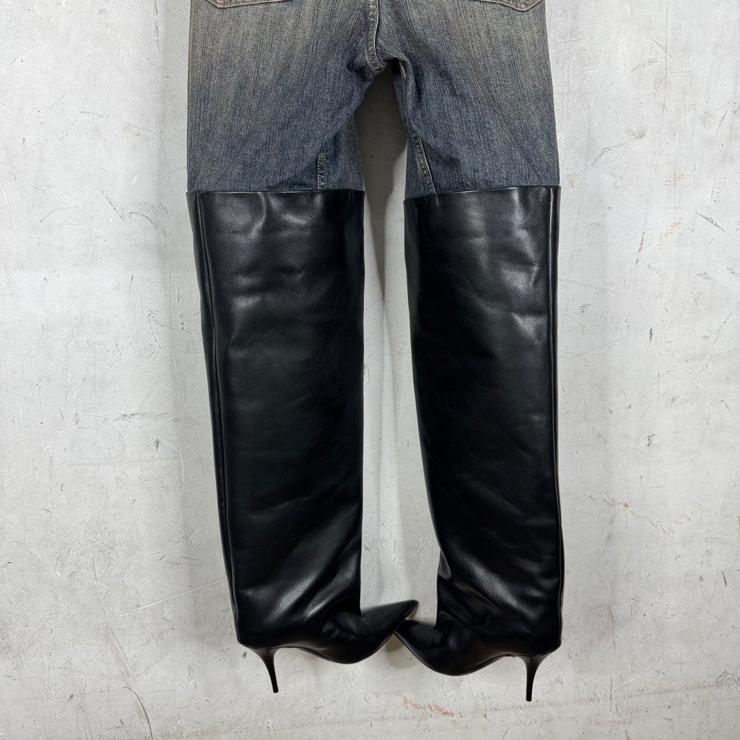 Balenciaga Denim Leather Pantashoe Heels