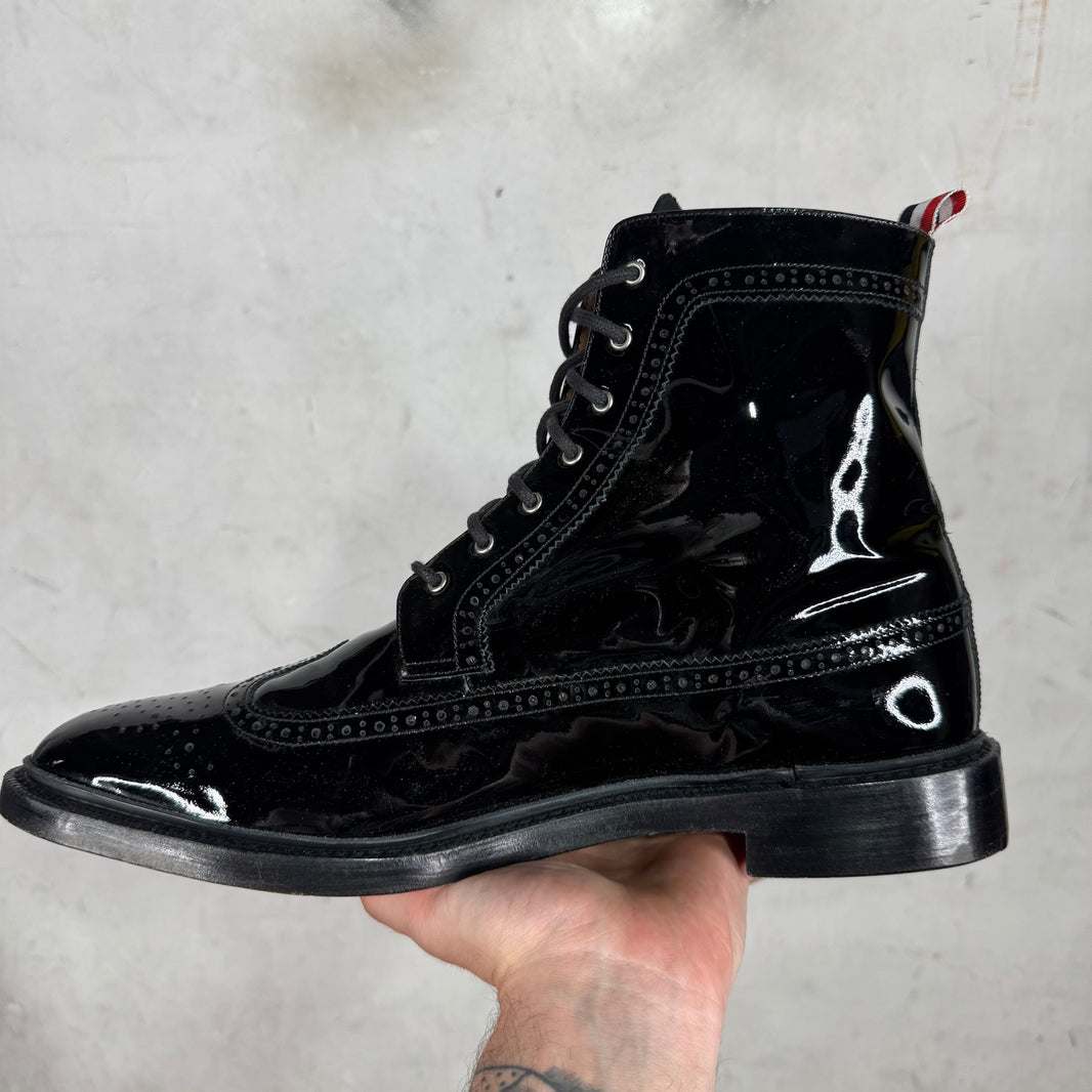 Thom Browne Patent Leather Wing-Tip Lace Up Boots