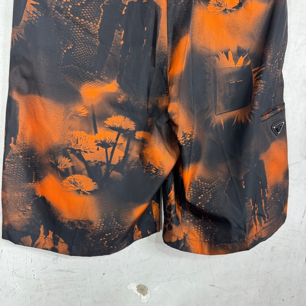 Prada Orange Printed Renylon Plaqued Shorts