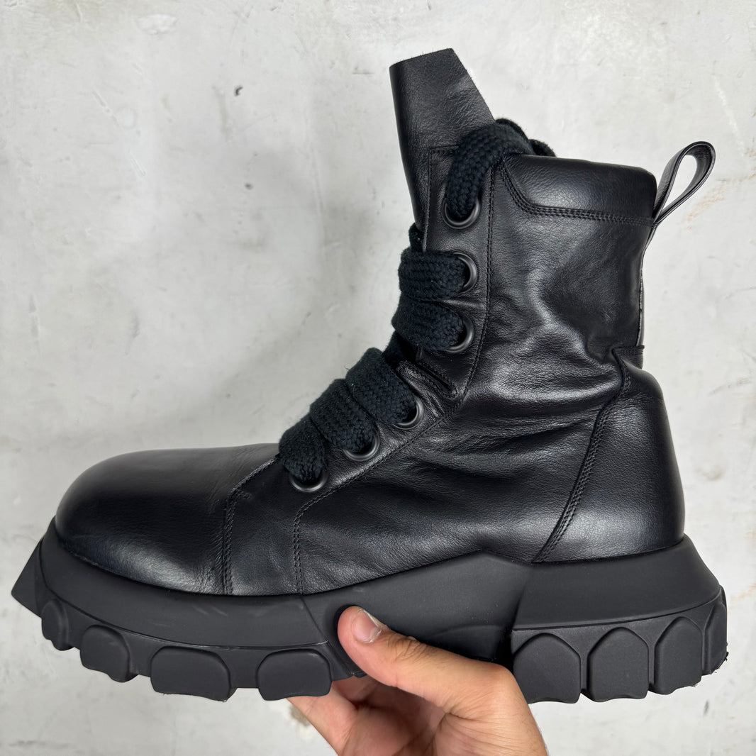 Rick Owens Triple Black Jumbo Lace Tractor Boots