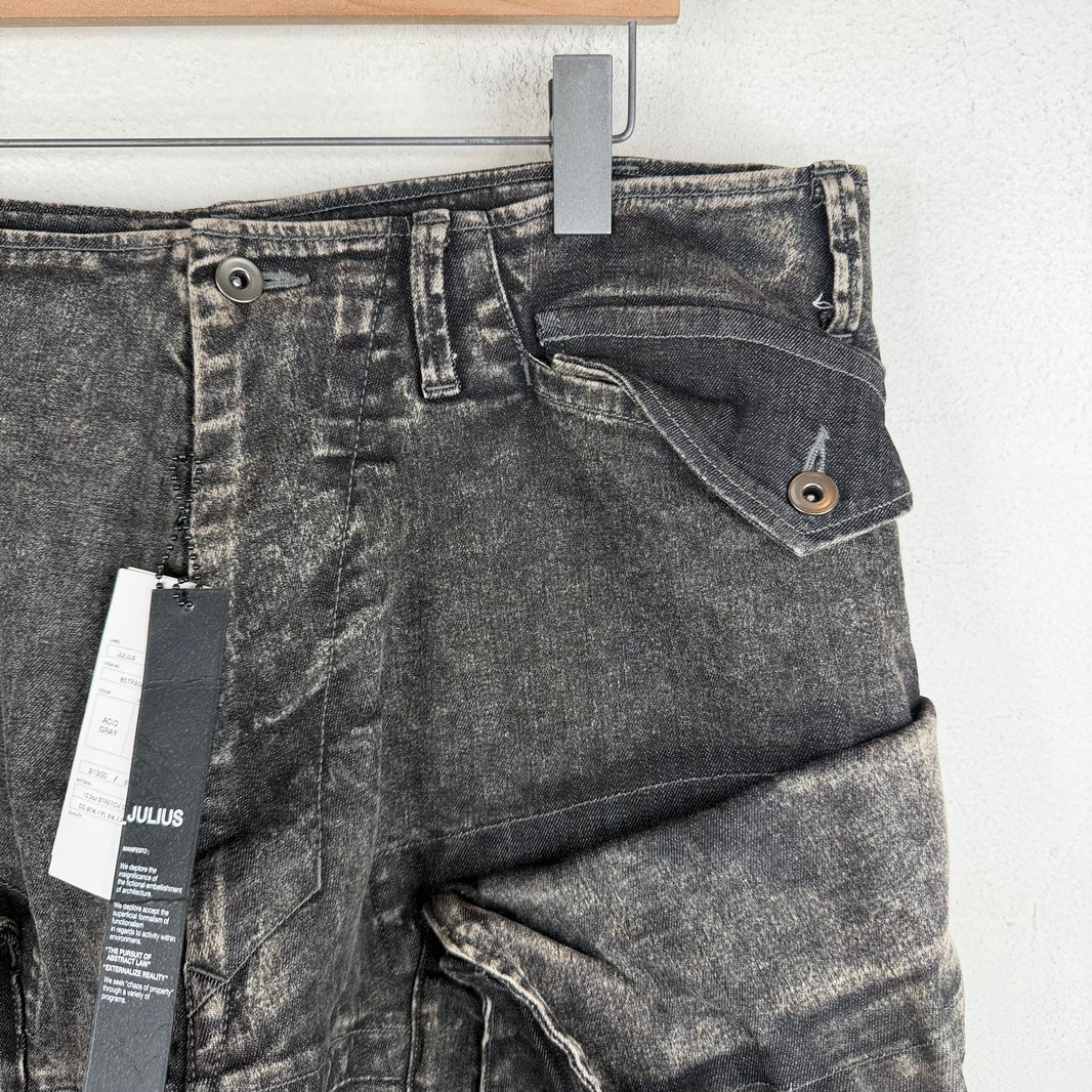 Julius Acid Black Helioz Open Knee Cargo Jeans