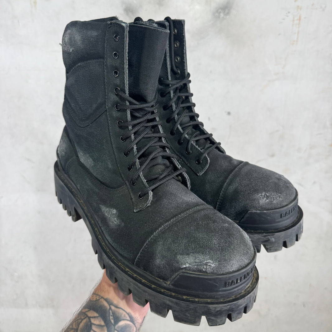 Balenciaga Black Canvas Strike Boots