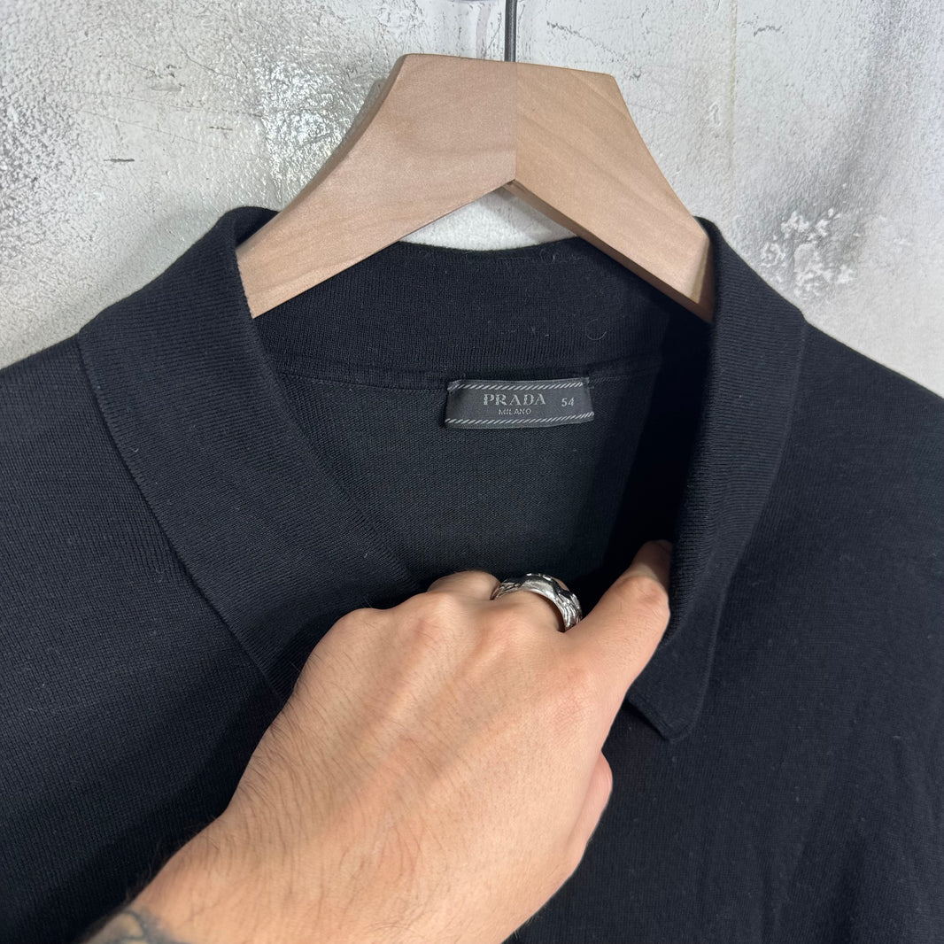 Prada Black Cotton Knit Rugby Sweater