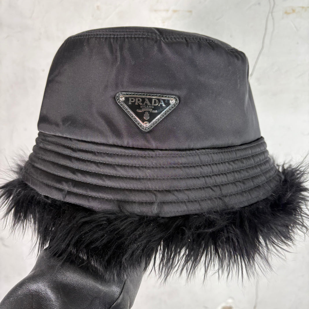 Prada Fur Lined Nylon Bucket